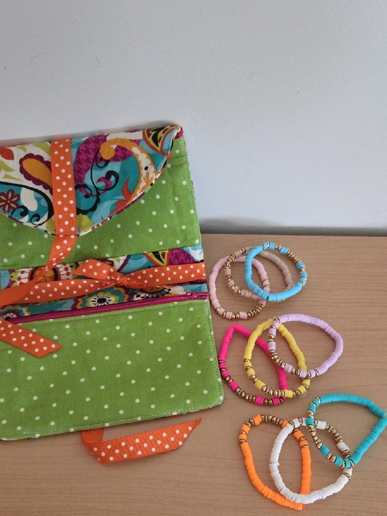 Accessories - Colorful 9 Piece Bracelet Set with Green Polka Dot Organizer/jewelry Pouch